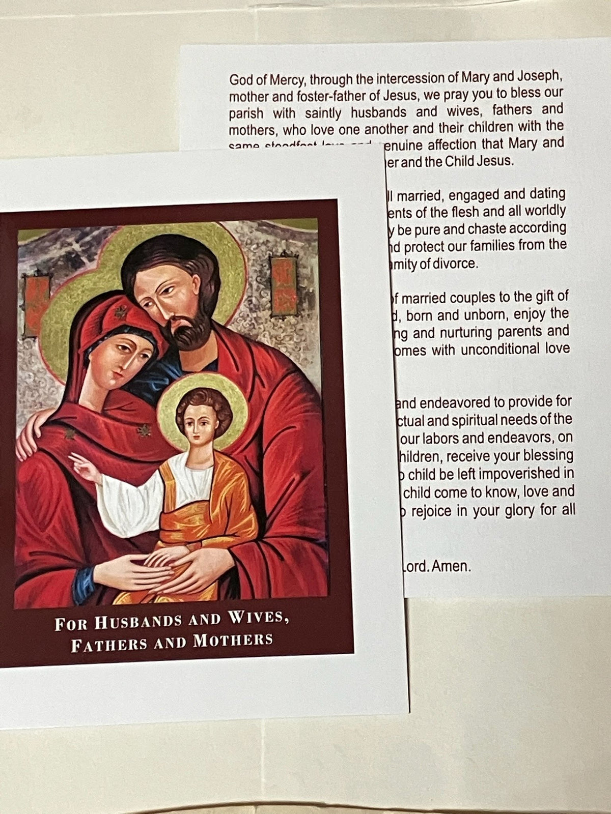 Holy Family Prayer for Spouses and Parents