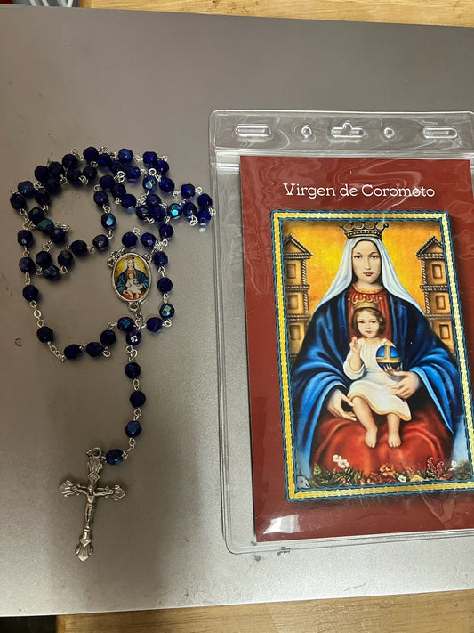 Virgin de Coromoto Rosary with Photo Center and Holy Card in Spanish