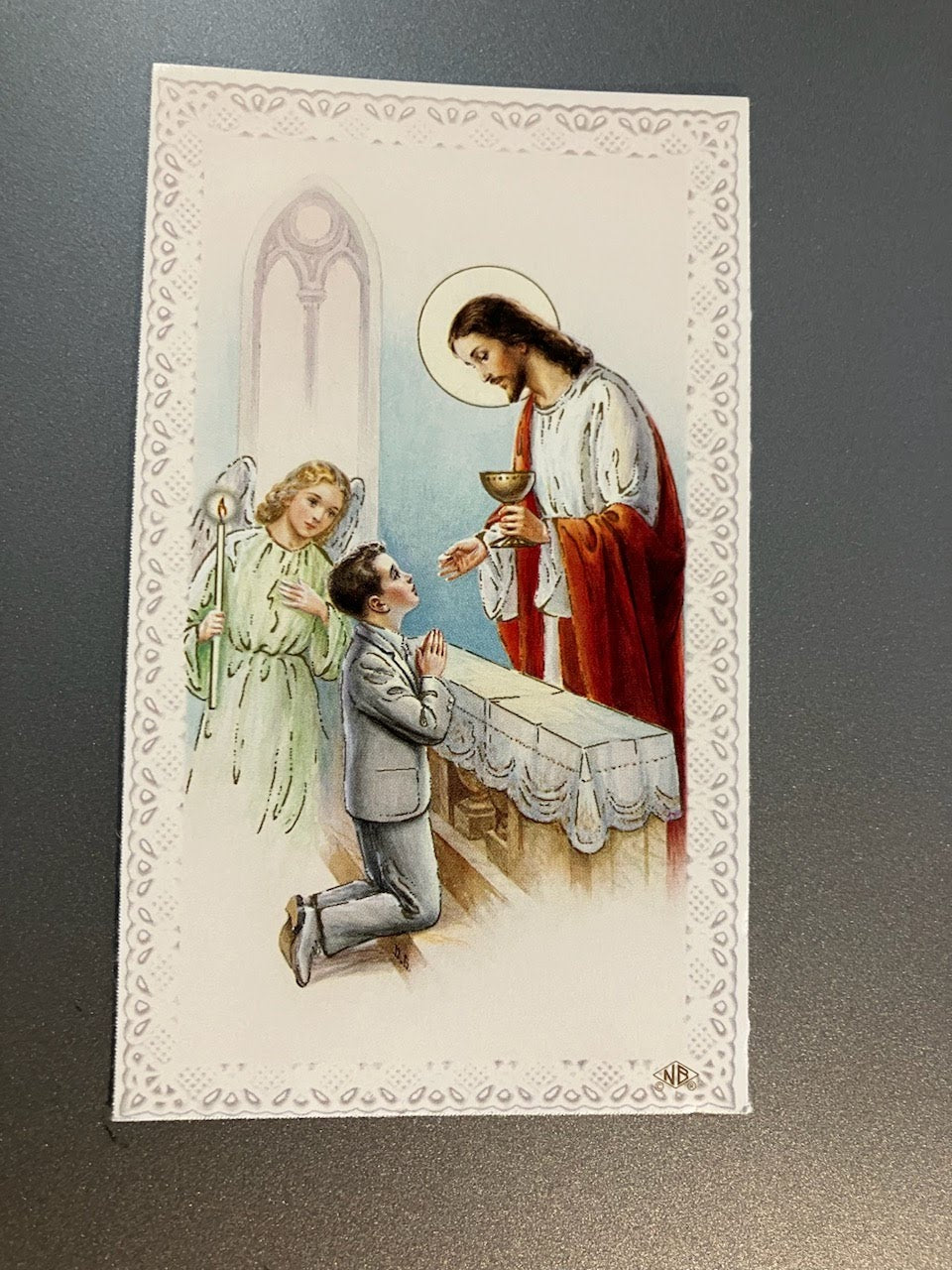Jesus Giving Communion with Angel Holy Card