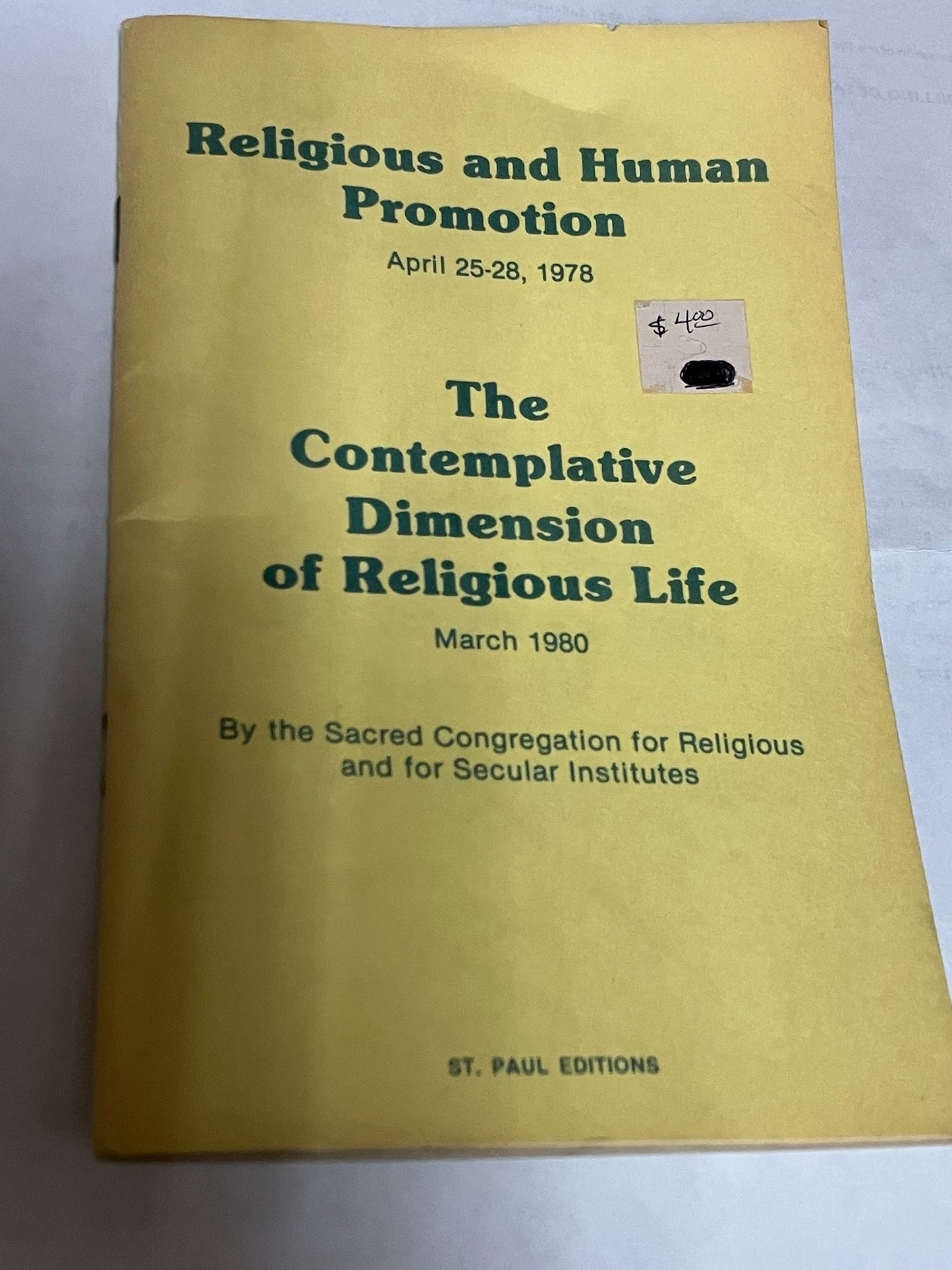 Pre-owned: The Contemplative Dimension of Religious Life by the Sacred Congregation for Religious and for Secular Institutes, 1978