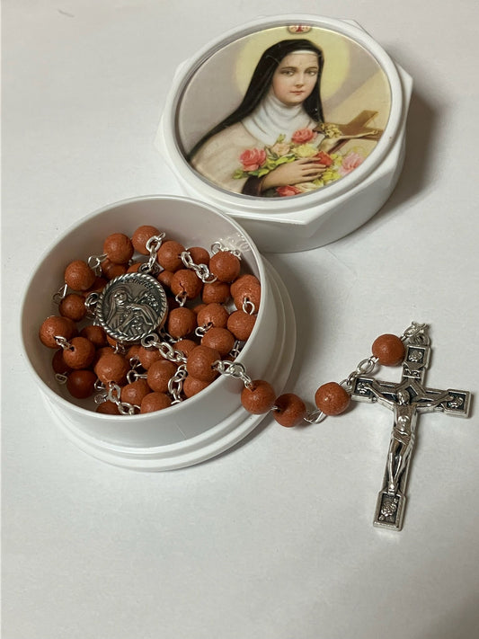 Authentic Rose Petal Rosary with St. Therese of Lisieux Case