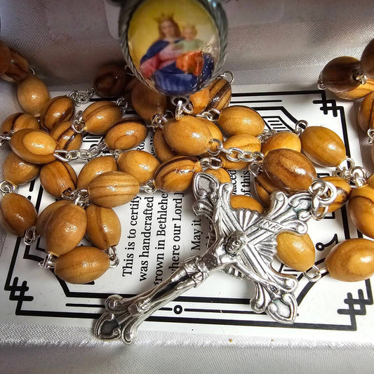 Olive Wood Rosary with Mary Help of Christians Center