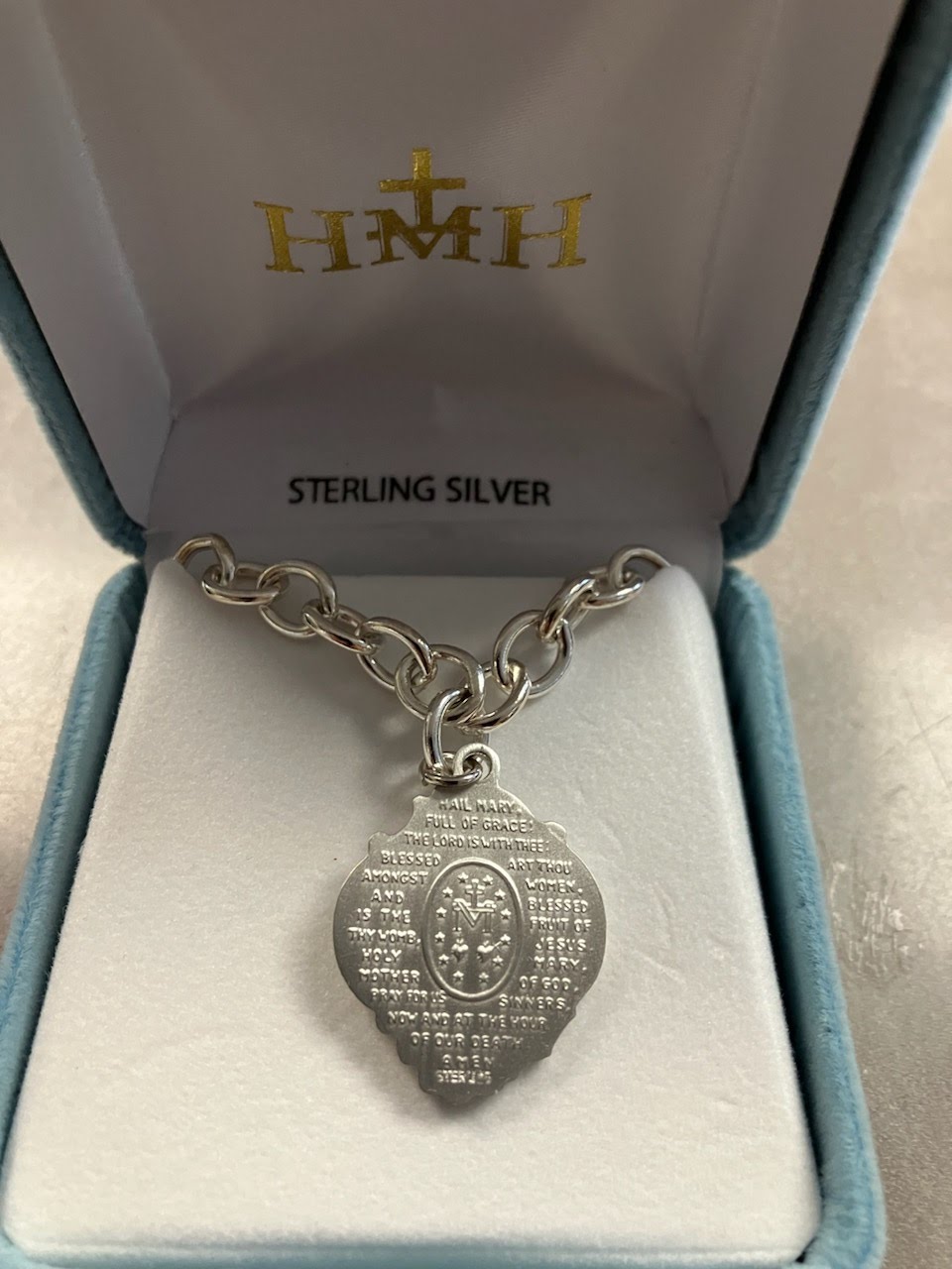 Sterling Silver Miraculous Medal on 18" Extra Heavy Solid Sterling Silver Link Chain