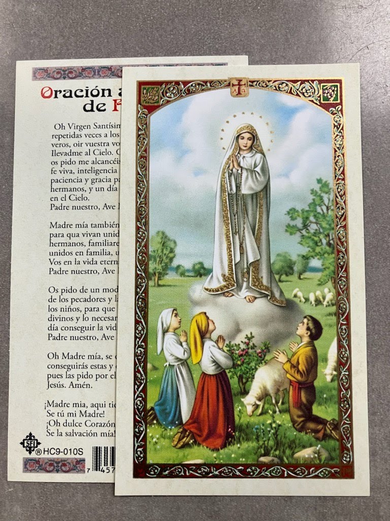Oracion a la Virgen de Fatima Holy Card in Spanish