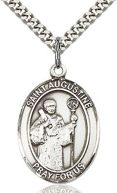 St. Augustine oval sterling silver medal on chain