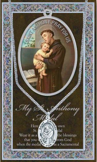 Saint Anthony 1.125" Genuine Pewter Saint Medal with Stainless Steel Chain