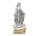 4 1/2" OUR LADY OF MIRACULOUS MEDAL PEWTER STATUE ON BASE