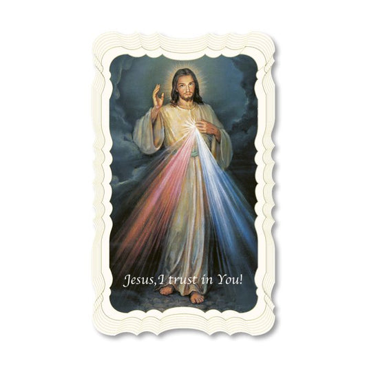 Divine Mercy Holy Card with Scalloped Edge and Blank Back