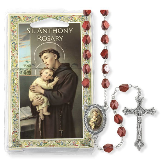 St. Anthony Rosary with Triangular Wood Beads