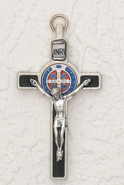St. Benedict with Color Enamel Inlay, Crucifix - 3" Cross on Cord (Color Variants)