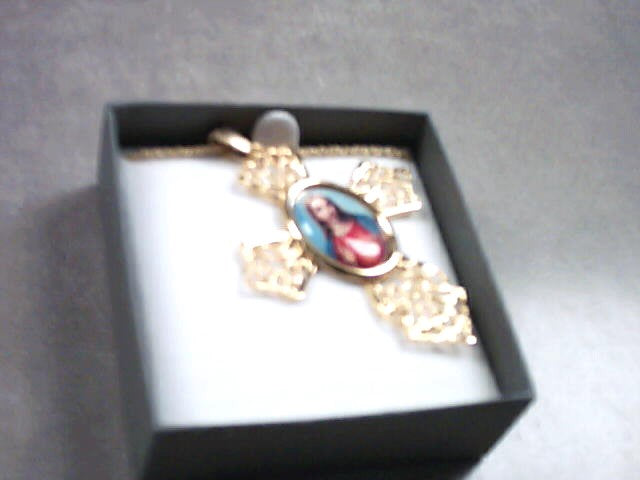 Sacred Heart of Jesus Photo Cross Necklace in gold color