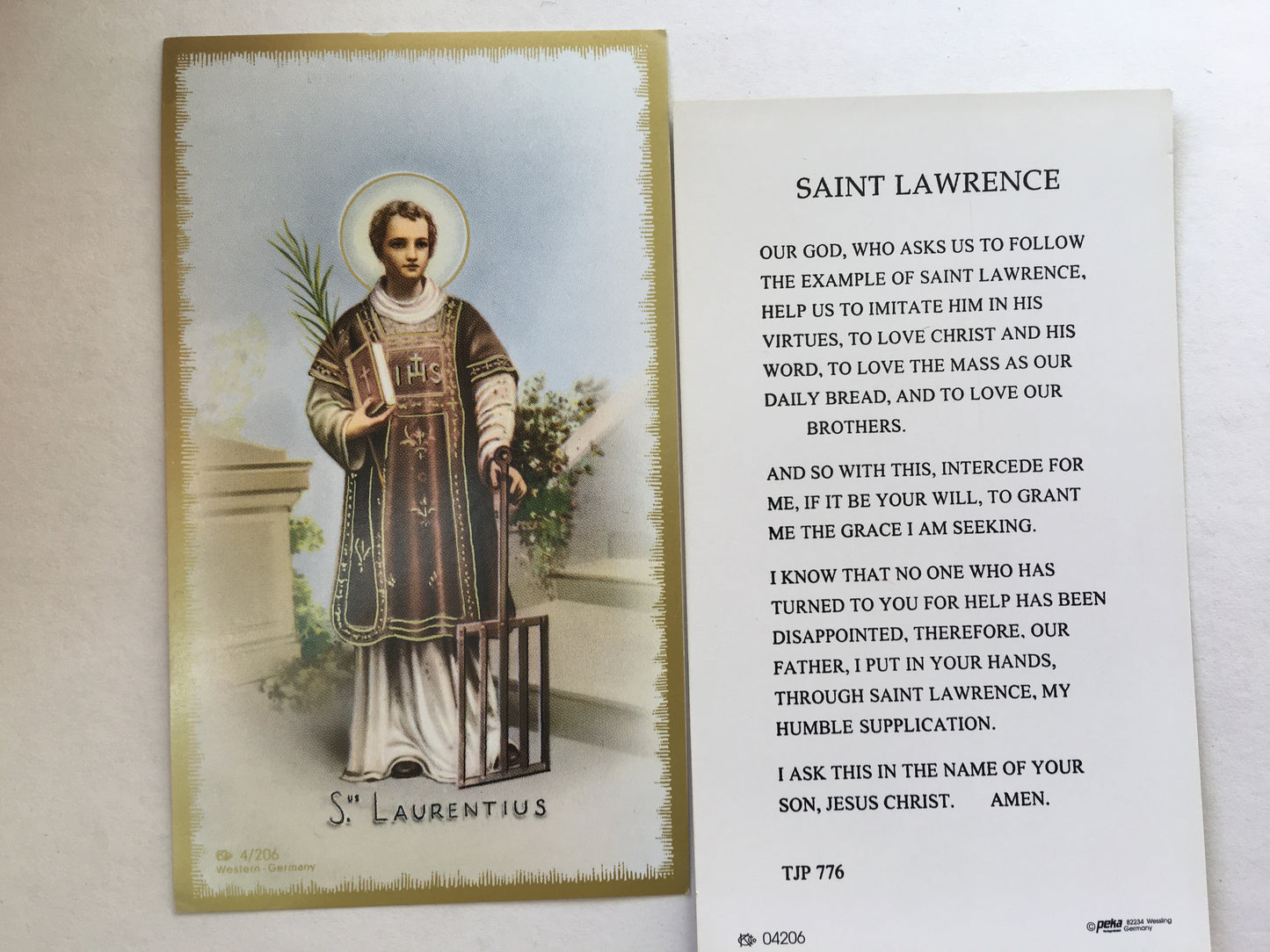 St. Lawrence - Holy Card - TJP