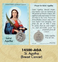 St. Agatha Holy card with medal - patron saint of Breast Cancer