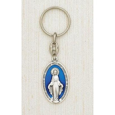 Miraculous Medal Keychain With Blue Enamel Medal