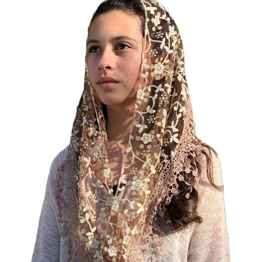 Cherry Blossom Church Veil - COFFEE