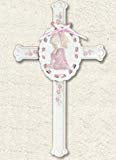 Cross with girl praying with pink ribbon