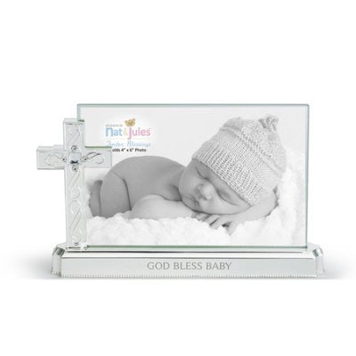 God Bless Baby Photo Frame, with Cross