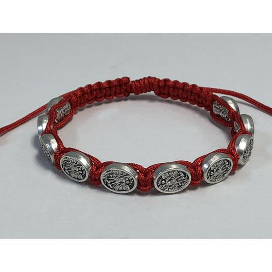 St. Michael medal slipknot bracelet in red