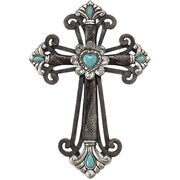 Turquoise Budded Wall Cross - 9 inch Resin