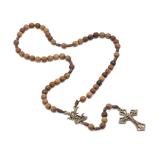St. Michael Handmade Wood Bead Rosary