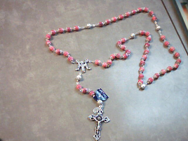 8mm Pink marble bead rosary