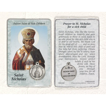 St. Nicholas, Patron of Sick Children Holy Card Folder with Medal