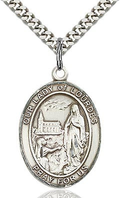 Our Lady of Lourdes medal in sterling silver necklace