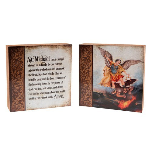 St. Michael the archangel wooden  plaque with prayer