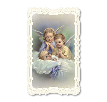 Guardian Angels with Baby - Blank Scalloped Edge Holy Card