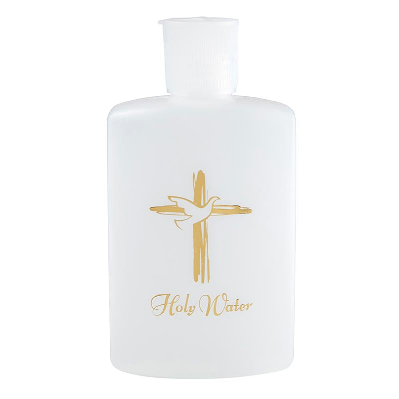 Holy Water Bottle, Gold stamped Cross and Dove - 4oz