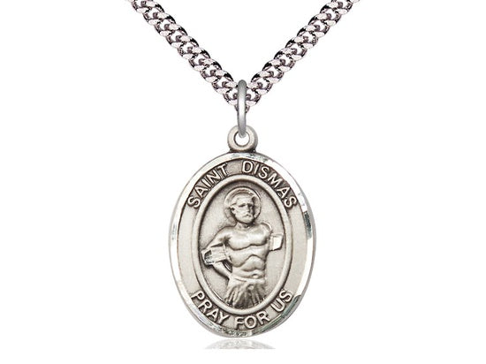 St. Dismas sterling silver oval medal with chain