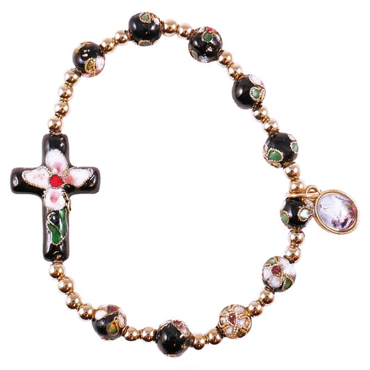 Cloisonne bracelet with Cross and Medal of Our Lady of Fatima