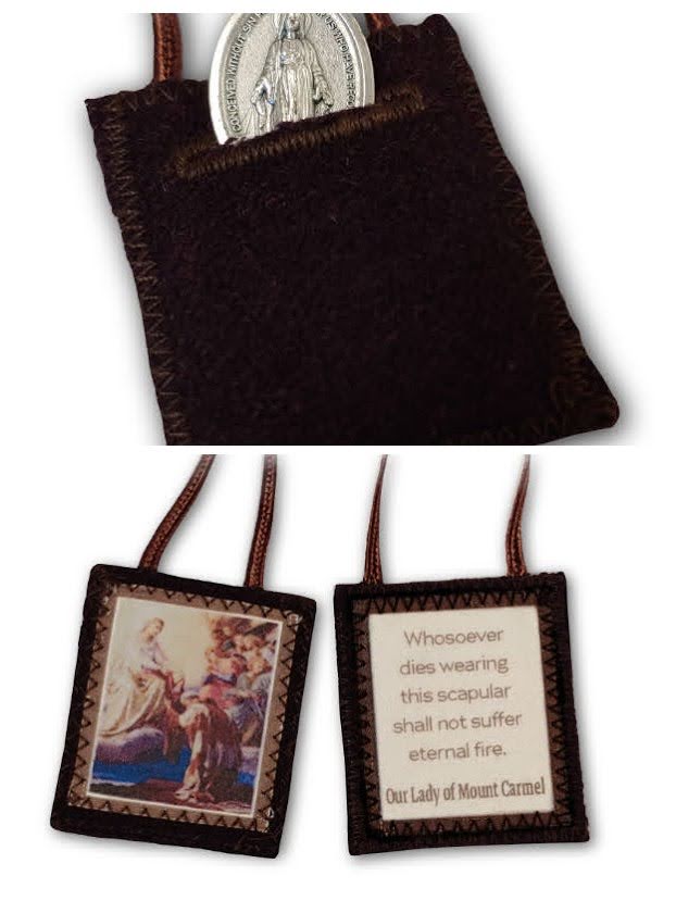 Brown Scapular with Miraculous Medal in Pocket
