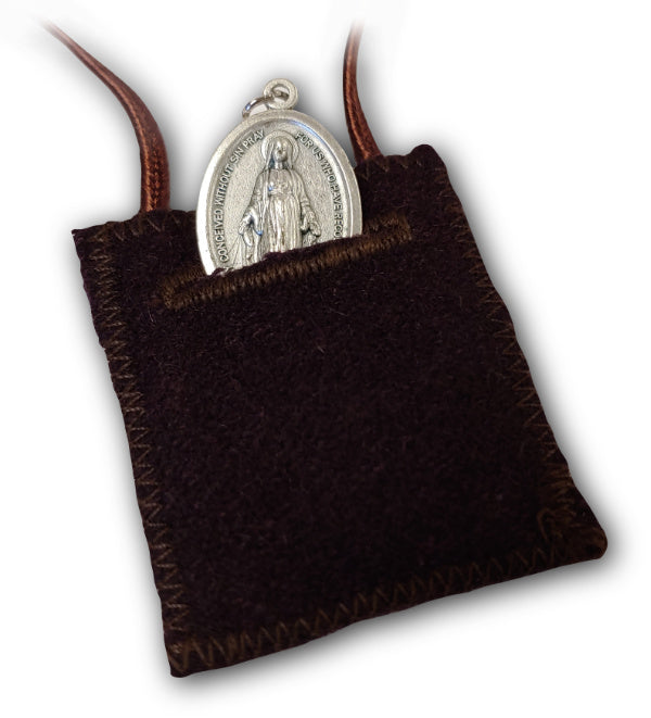 Brown Scapular with Miraculous Medal in Pocket