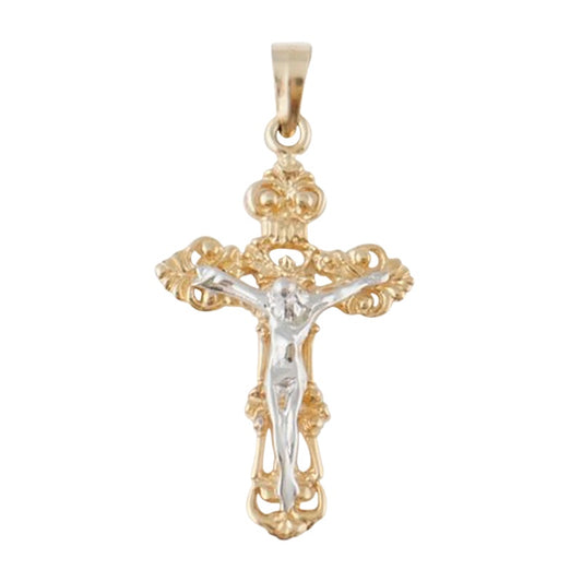 14 Kt Yellow And White Gold Two Tone Crucifix Medal