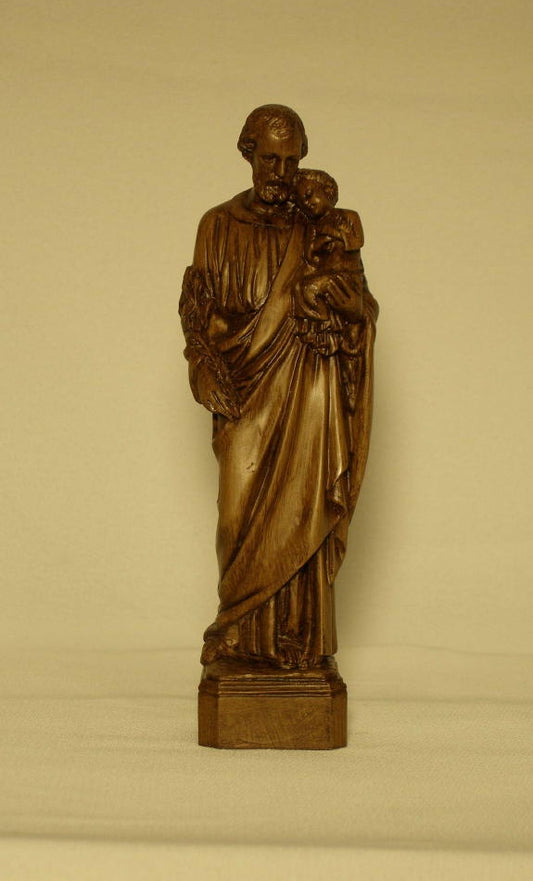 6 inch St. Joseph and child statue in dark brown alabaster finish