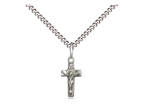 Small Sterling Silver Crucifix on 18" Rhodium Chain