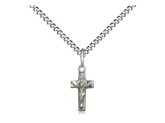 Small Sterling Silver Crucifix on 18" Rhodium Chain