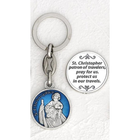 St. Christopher Keychain with Blue Enamel Finish