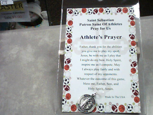 St. Sebastian medal and Athlete's Prayer card