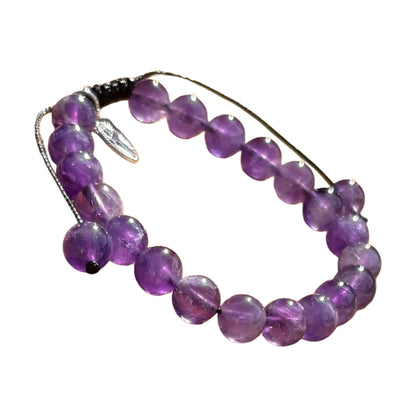Genuine Amethyst Gemstone Bracelet with Cross Charm - 7"