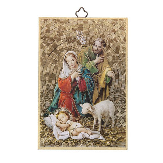 Holy Family Nativity Gold Foil Mosaic Plaque