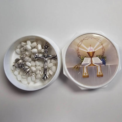 Stone Bead Communion Rosary with Case
