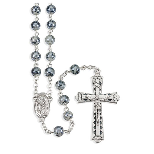 Grey Marbleized Glass Bead Rosary