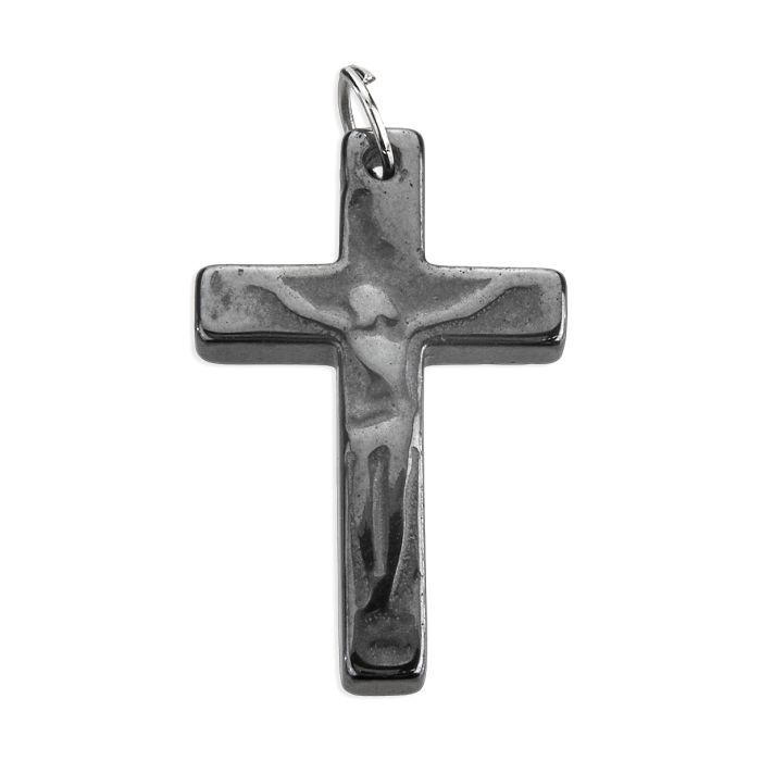 Hematite Crucifix Pendant - 1.5"