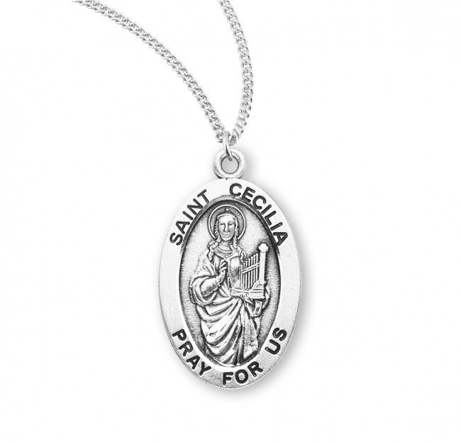 Saint Cecilia Oval Sterling Silver Medal- Necklace (S9420)