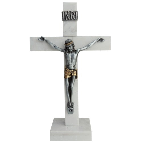 White and Pewter Standing Crucifix