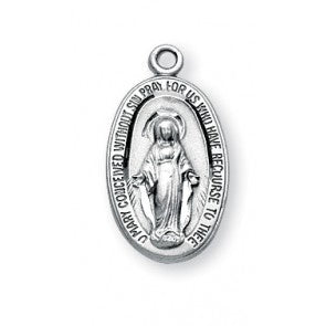 Miraculous Medal - oval, sterling silver with 18 inch stainless steel chain