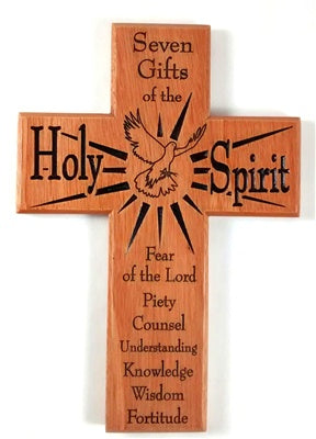 MAHOGANY WOOD SEVEN GIFTS OF THE HOLY SPIRIT CROSS