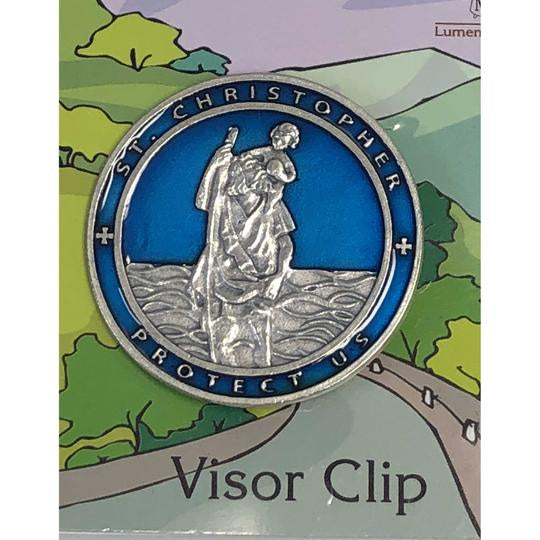 Blue Enameled Visor Clip of St. Christopher